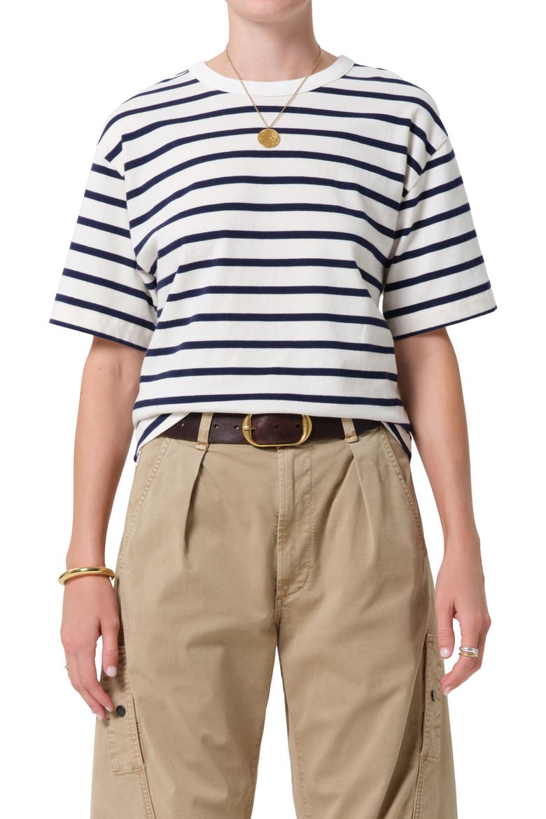 Goldie Stripe Cotton T-Shirt, Main, color, MARINE STRIPE NAVY/ WHITE