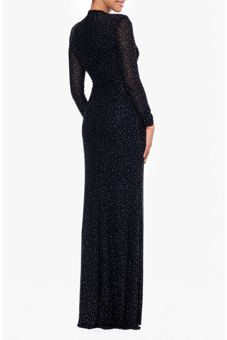 Rhinestone Long Sleeve Stretch Gown, Alternate, color, BLACK/SILVER