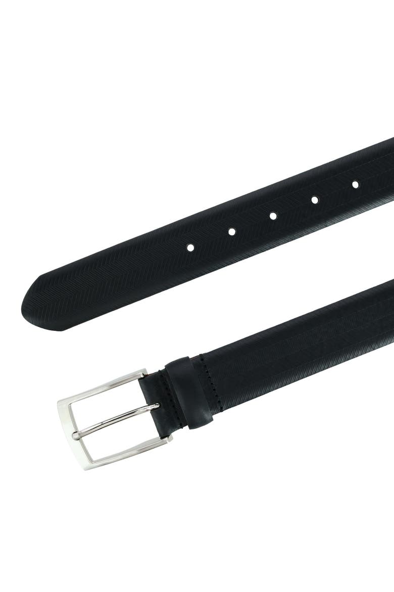 Gregorio 35mm Herringbone Embossed Feather Edged Leather Belt, Alternate, color, Black
