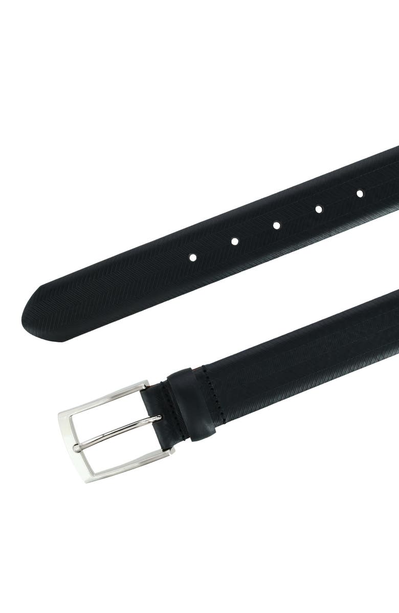 Trafalgar Gregorio 35mm Herringbone Embossed Feather Edged Leather Belt, Alternate, color, Black
