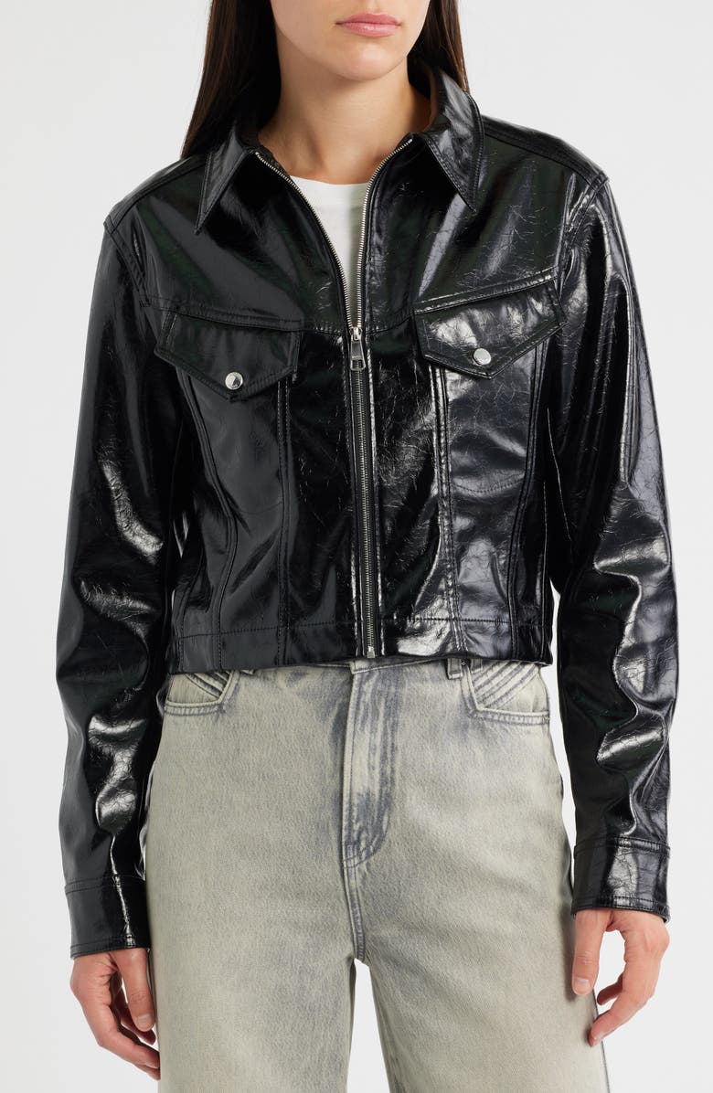 BOSS Orange Jasita Leather Jacket, Alternate, color, Blk