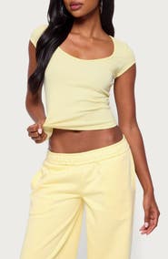 EDIKTED Chari Scoop Neck Stretch Cotton Rib Top