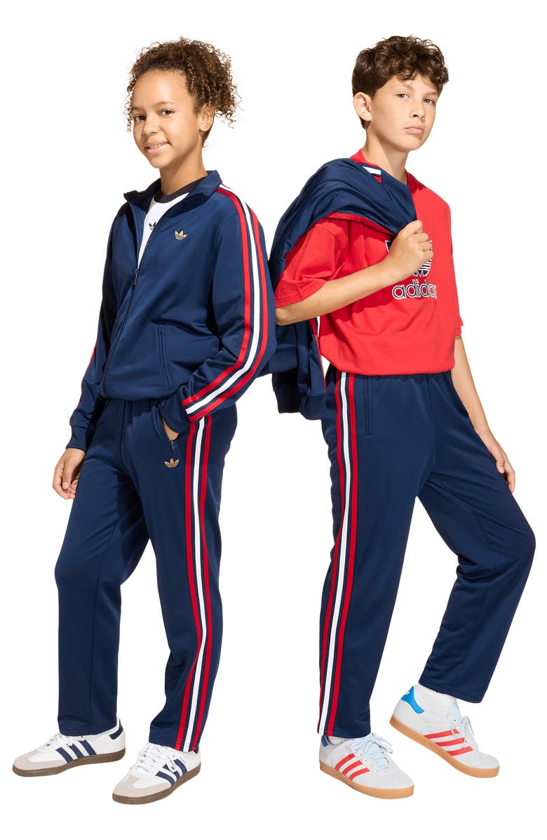 adidas Originals Kids' Firebird Recycled Polyester Track Pants, Alternate, color, Night Indigo/Dark Football Gold