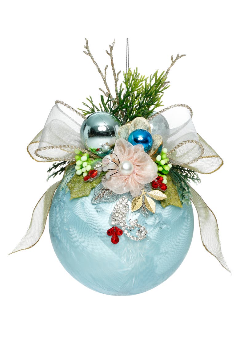 Floral Jeweled Ball Ornament, Frosted, Light Blue, Main, color, Frosted Light Blue