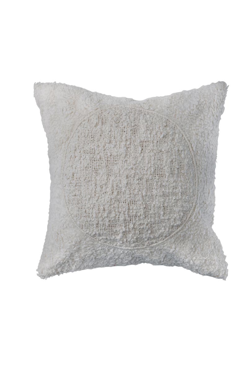 Storied Home Modern Cotton Throw Pillow Cover with Stitched Circle, Main, color, White