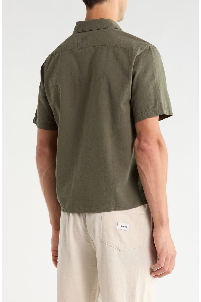 Grange Cropped Linen & Cotton Button-Up Shirt, Alternate, color, FOREST
