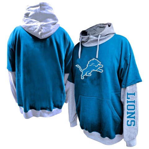Men's Fanatics Blue/Heather Gray Detroit Lions Big & Tall Twofer Pullover Hoodie