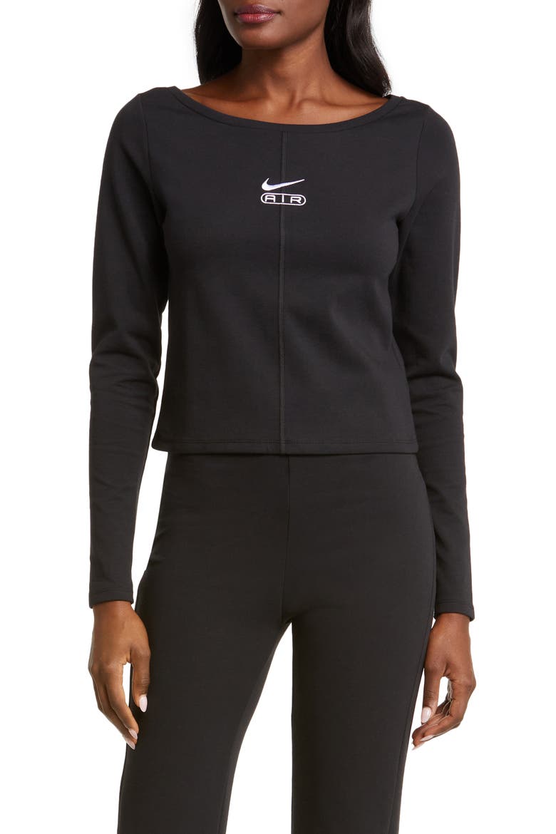 Air Crop Long Sleeve T-Shirt, Main, color, BLACK/ WHITE