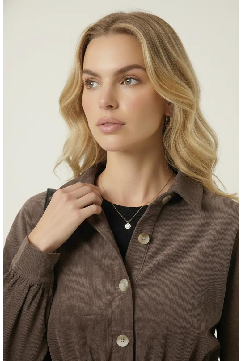 Cropped Collared Button-Up Stretch Hem Jacket, Alternate, color, Brown