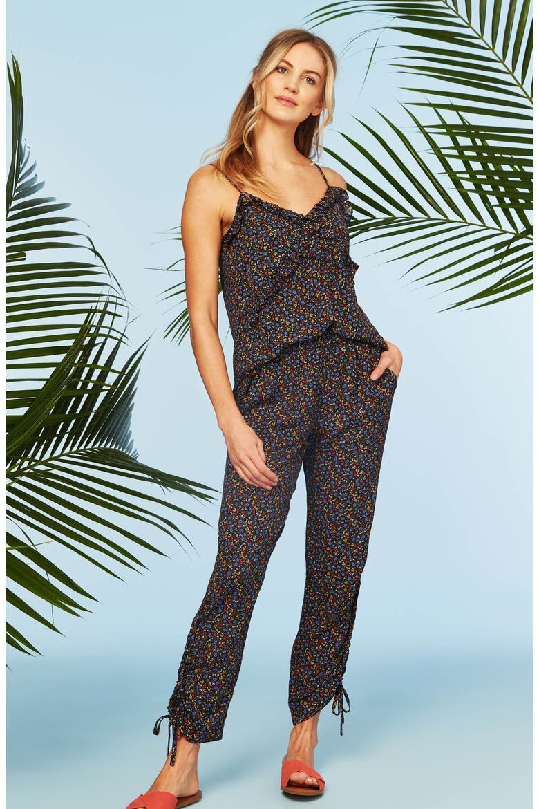 Floral Ruffle Detail Camisole, Alternate, color, RICH BLACK
