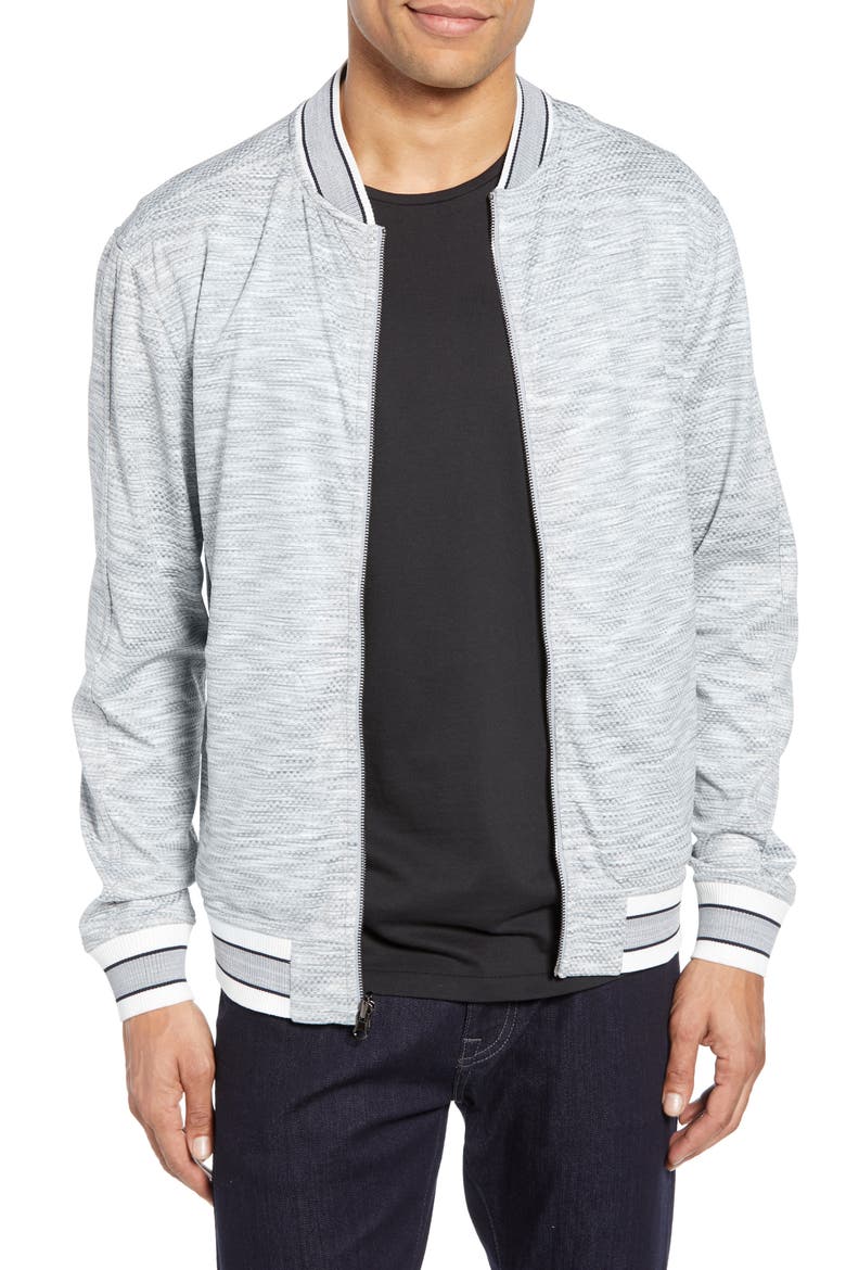 Slim Fit Reversible Bomber Jacket, Main, color, LIGHT GREY STRIPE