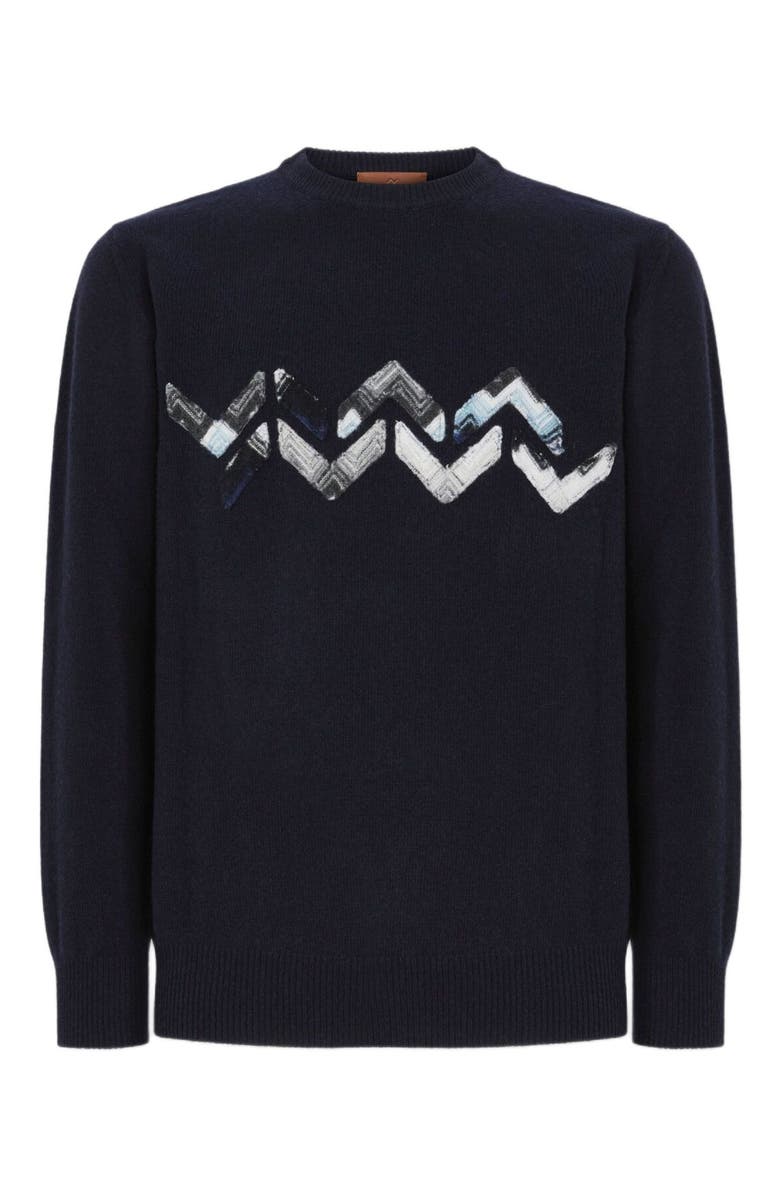 Missoni Crew Neck Sweater With Zigzag Detail, Alternate, color, Blue