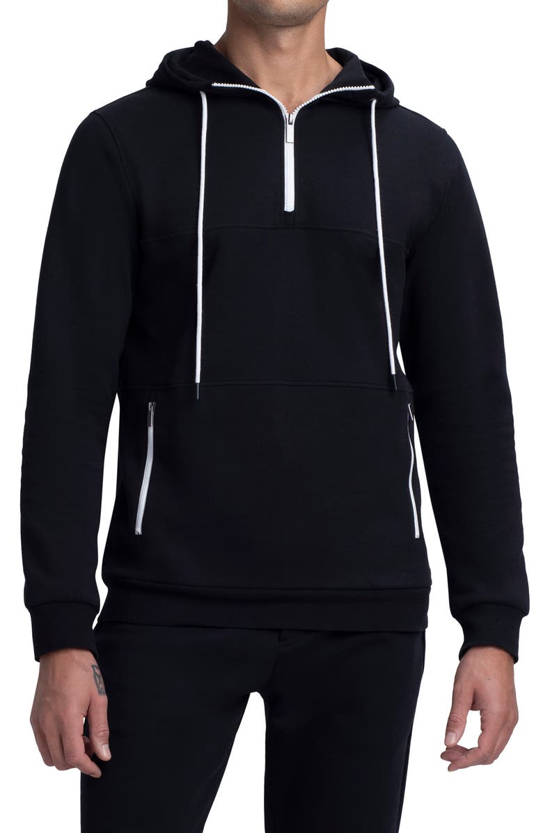 Bugatchi Quarter Zip Cotton Blend Hoodie, Main, color, Black