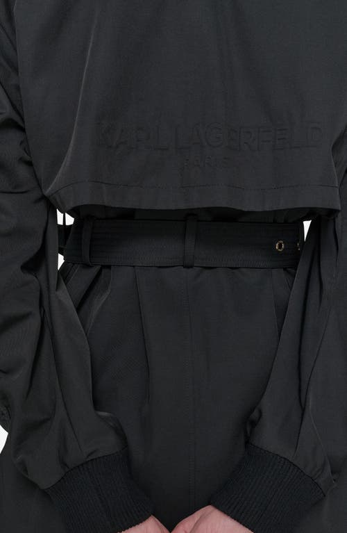 Karl Lagerfeld Paris Water Resistant Cotton Blend Short Trench Coat In Black