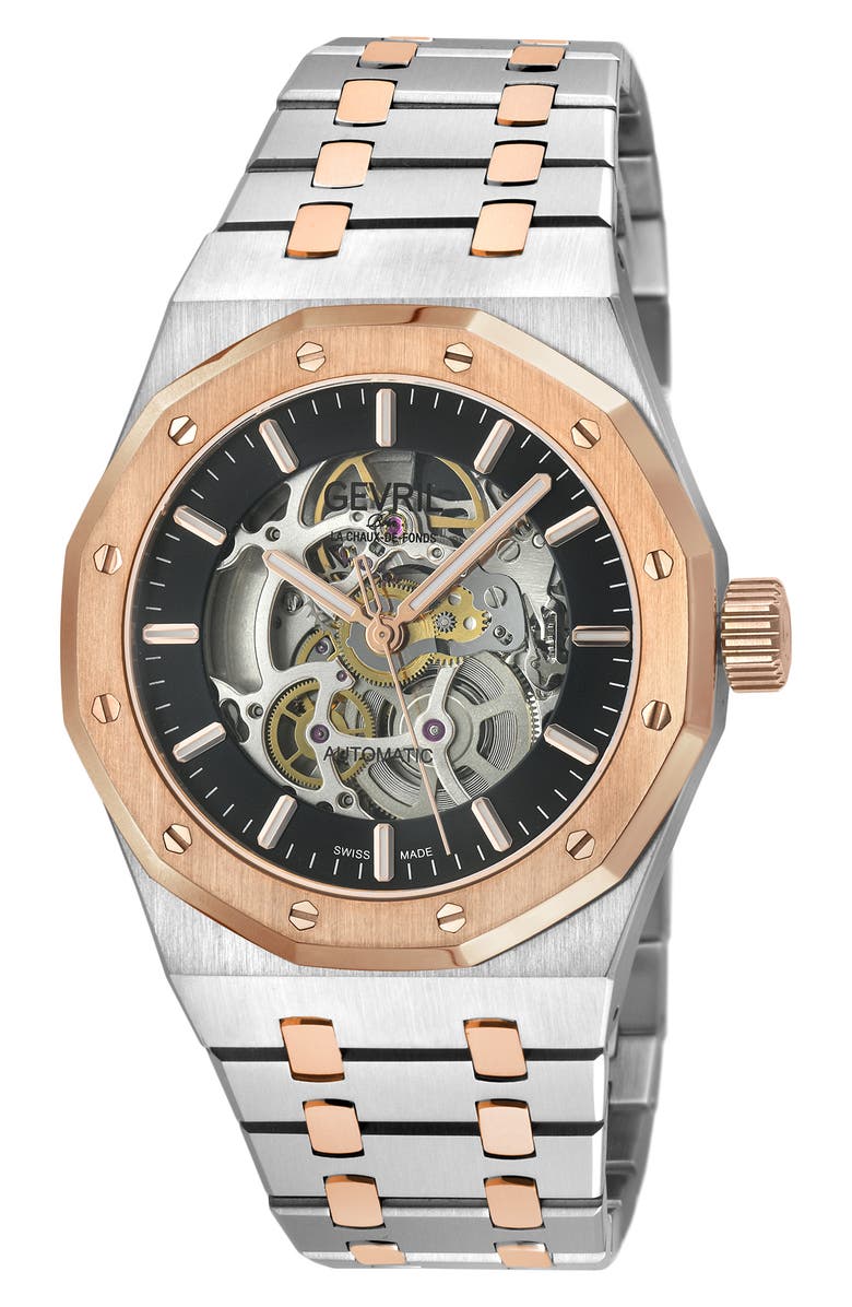 GEVRIL Gotham Bracelet Watch, 41mm, Main, color, Silver/ Rose Gold