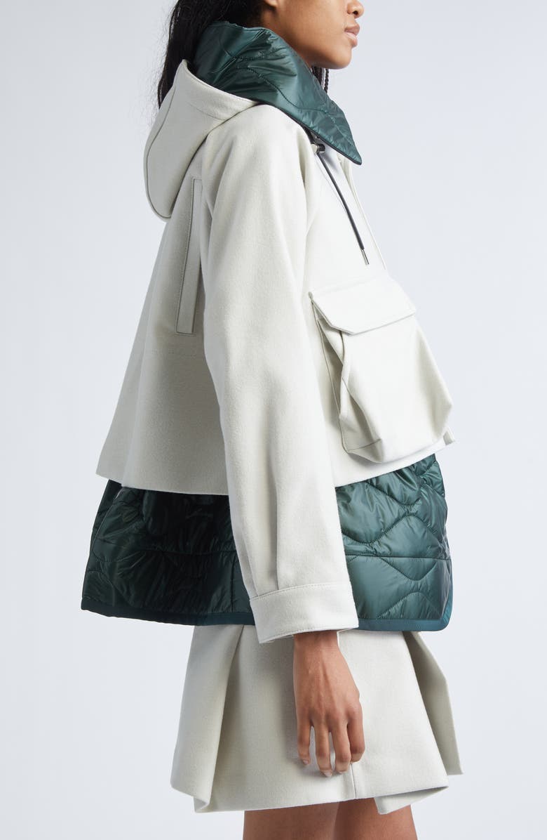 Sacai Mixed Media Blouson Jacket, Alternate, color, Ecru/ Green