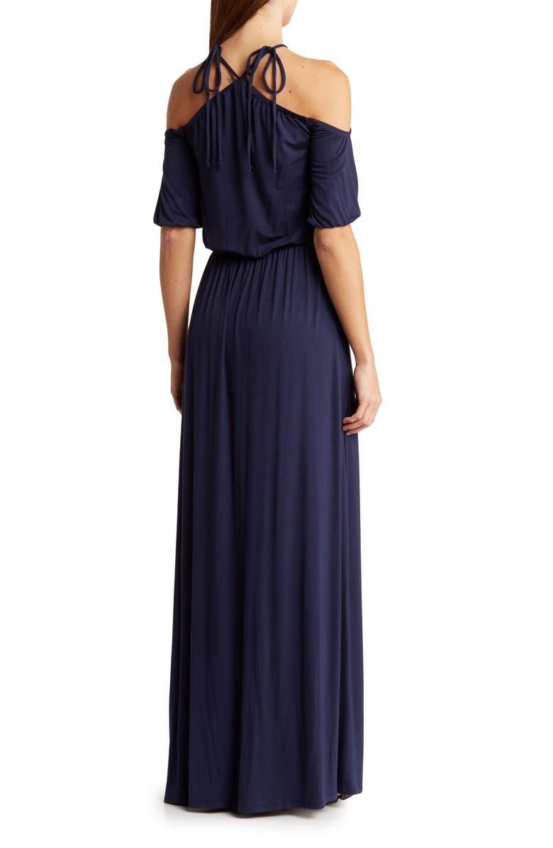 GO COUTURE Tie Neck Maxi Dress, Alternate, color, Navy