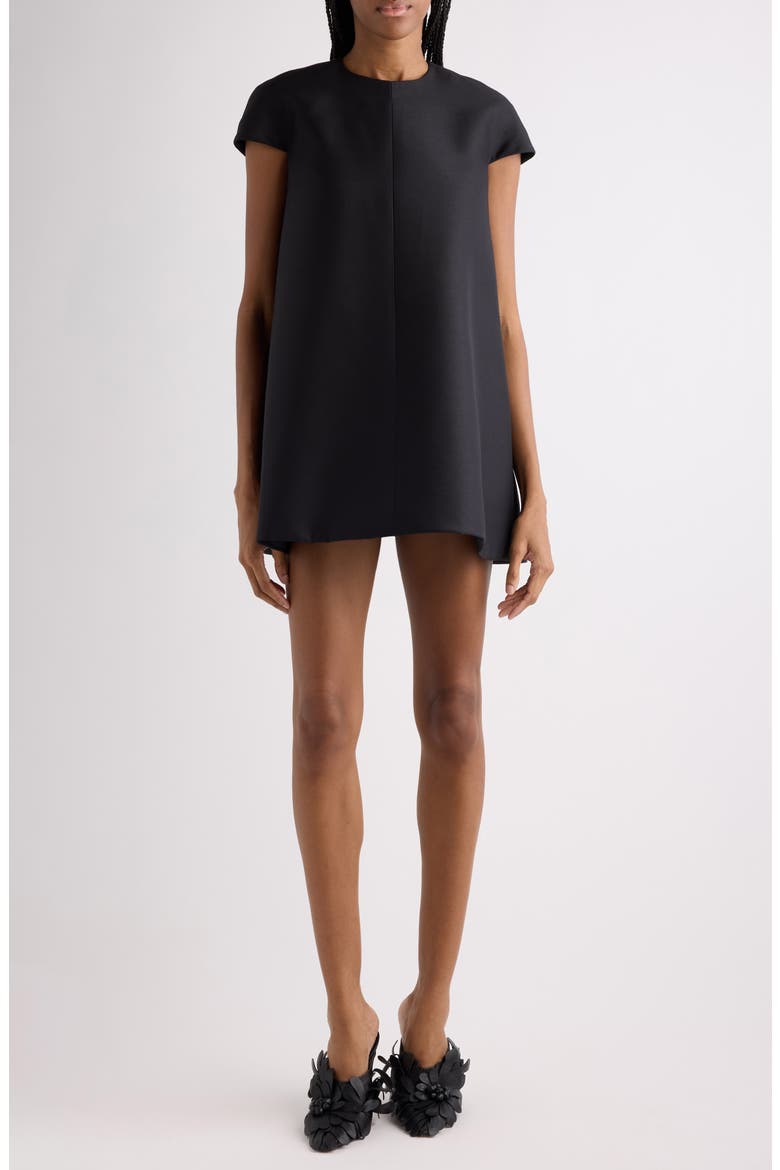 Wool & Silk Crepe Babydoll Minidress, Main, color, NERO