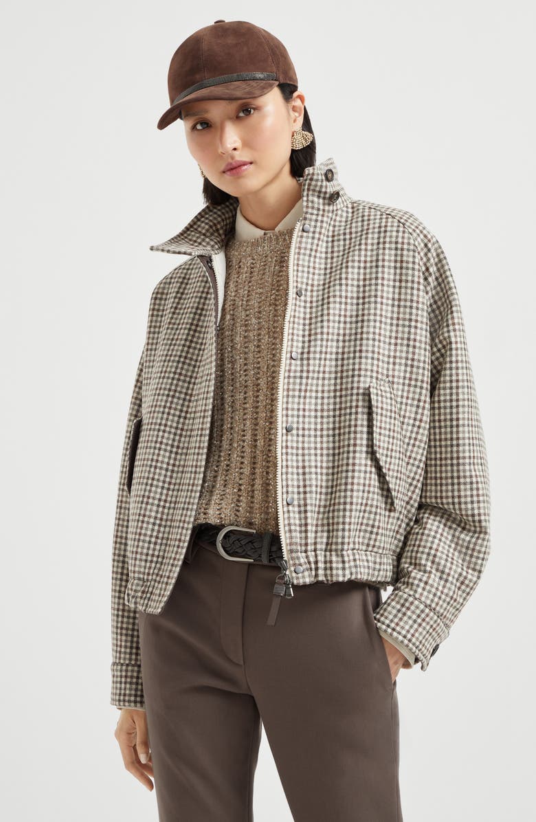 Brunello Cucinelli Checked flannel bomber jacket, Alternate, color, Brown