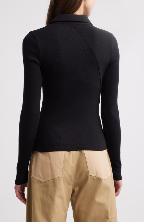 Rag & Bone The Essential Ribbed Button Polo Top In Black