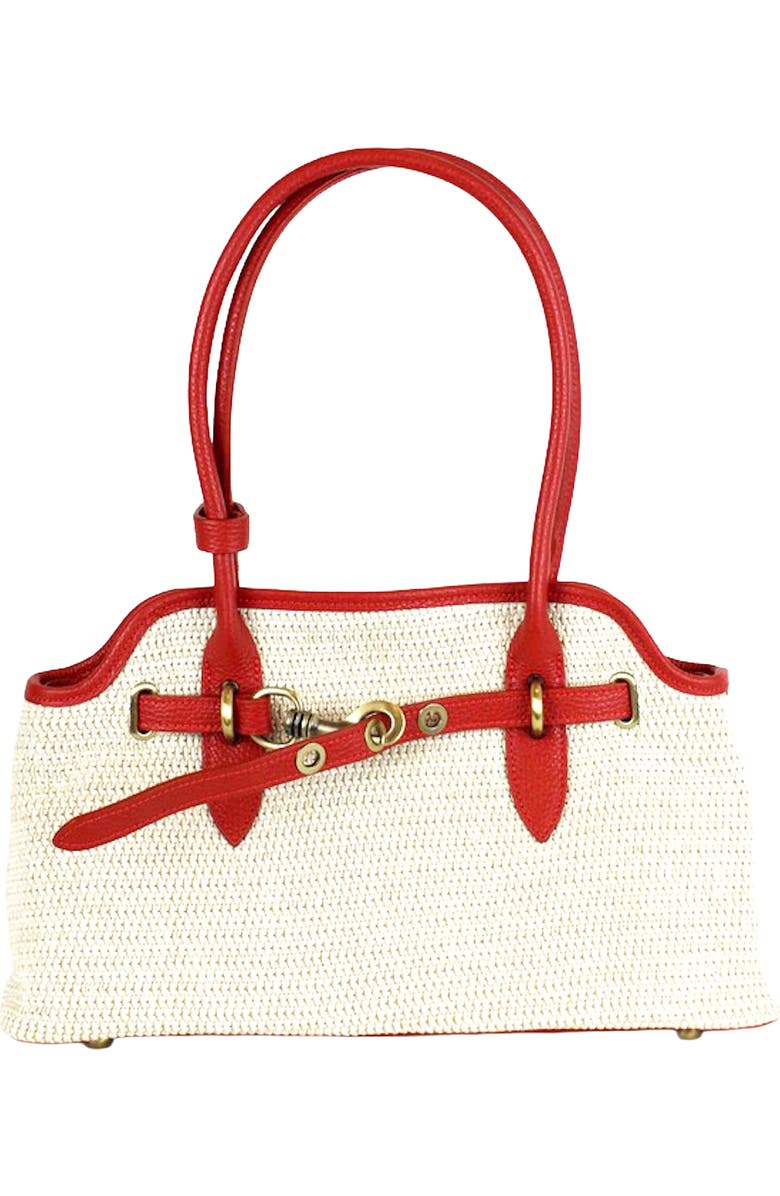 Persaman New York Marlow Raffia & Leather Shoulder Bag, Main, color, Red
