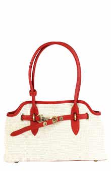 Persaman New York Marlow Raffia & Leather Shoulder Bag