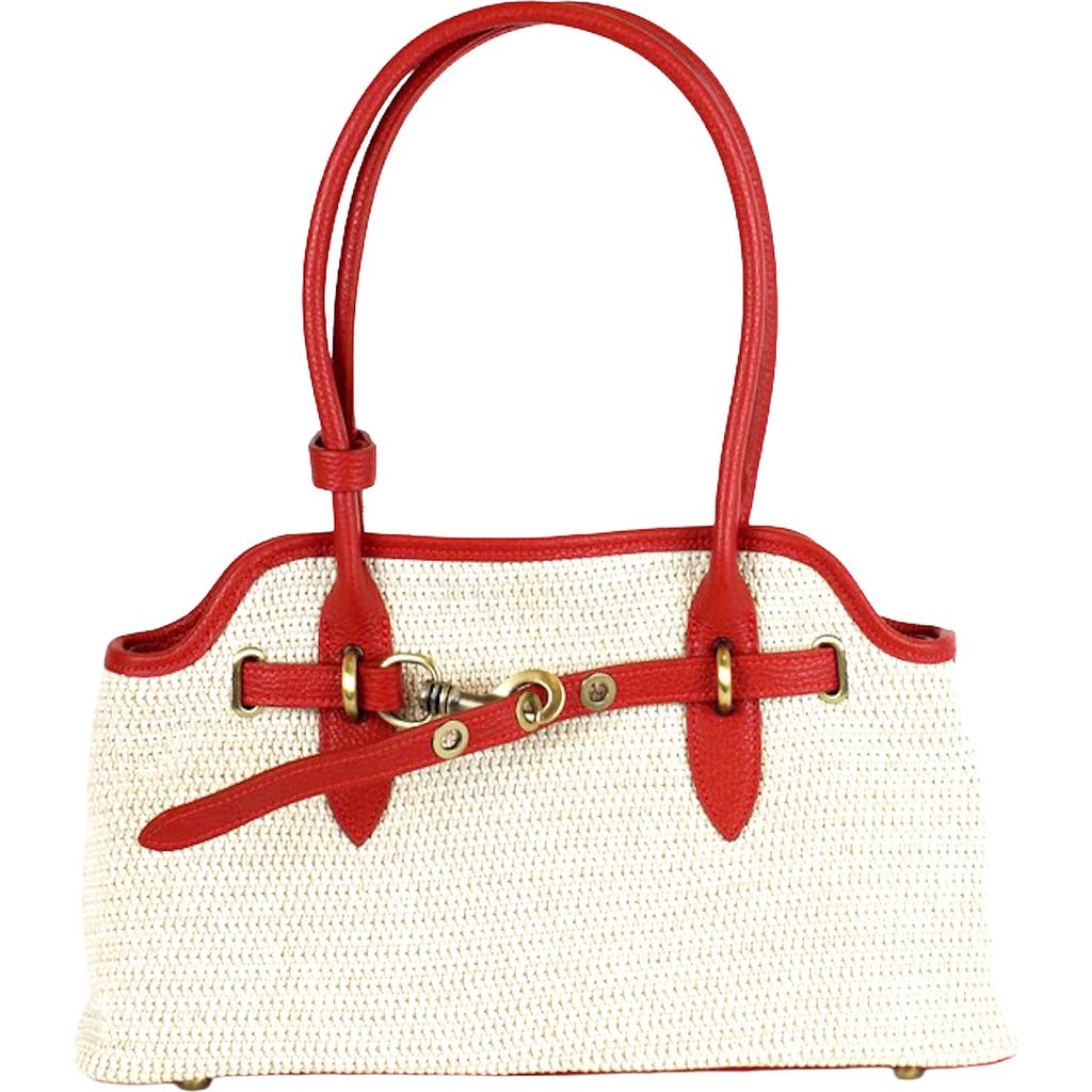 Persaman New York Marlow Straw & Leather Shoulder Bag In Red