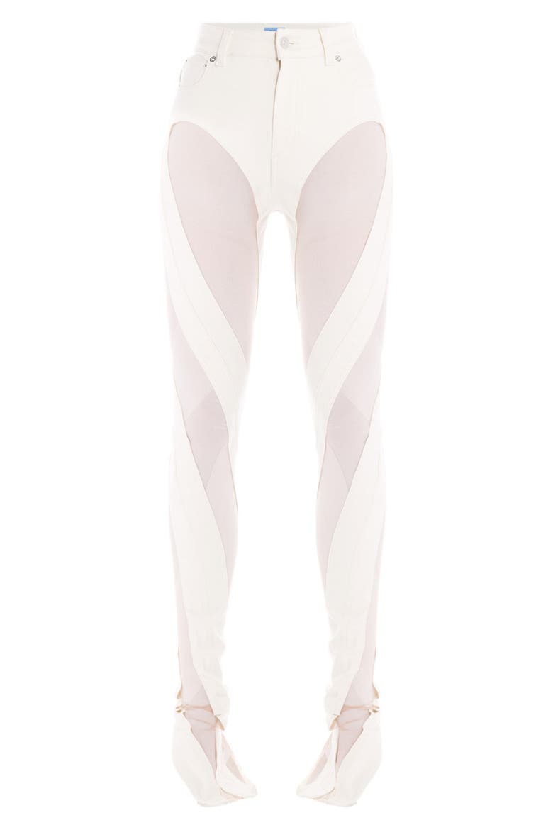 Sheer Tulle Inset High Waist Skinny Jeans, Alternate, color, IVORY / NUDE 01
