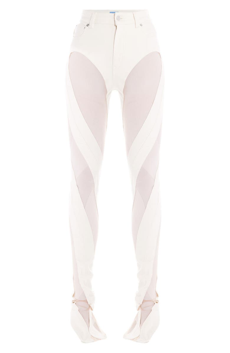 MUGLER Sheer Tulle Inset High Waist Skinny Jeans, Alternate, color,