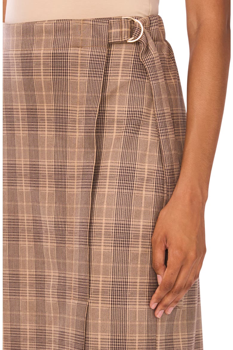 Plaid Faux Wrap A-Line Skirt, Alternate, color, BROWN/ BLACK