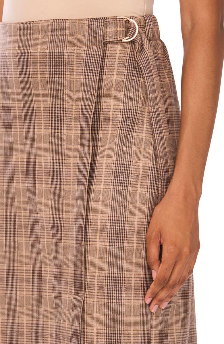 Ted Baker Plaid Faux Wrap A-Line Skirt, Alternate, color, Brown/ Black