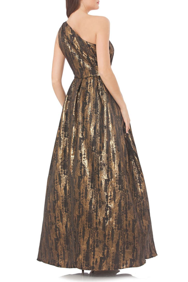 Metallic Jacquard Gown, Alternate, color, BLACK/ GOLD