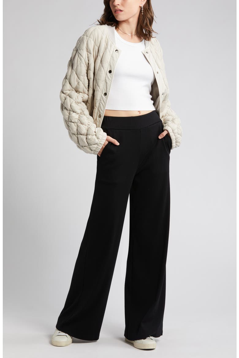 Sourie Stretch Cotton Wide Leg Pants, Main, color, TRUE BLACK