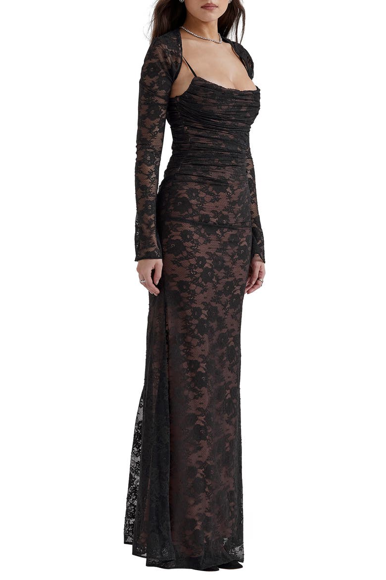 Artemis Long Sleeve Lace Maxi Dress, Alternate, color, BLACK