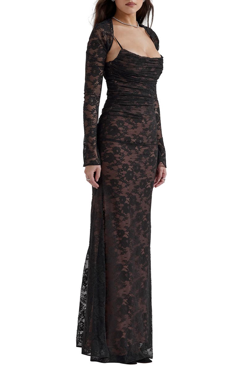 HOUSE OF CB Artemis Long Sleeve Lace Maxi Dress, Alternate, color, Black