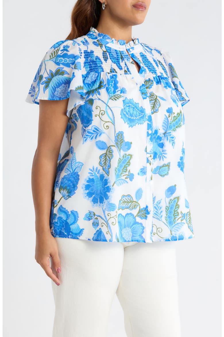 Samian Floral Romy Mock Neck Top, Alternate, color, WHITE-BLUE-GREEN