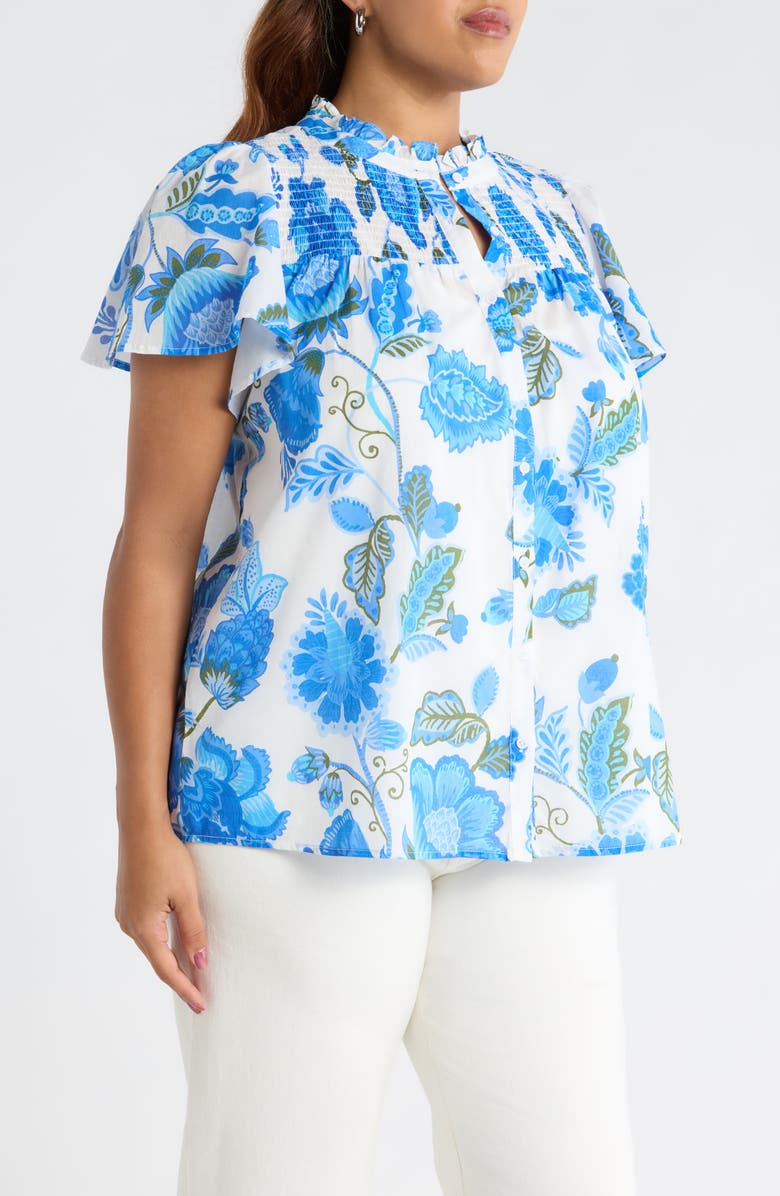 SUGARLIPS Samian Floral Romy Mock Neck Top, Alternate, color, White-Blue-Green