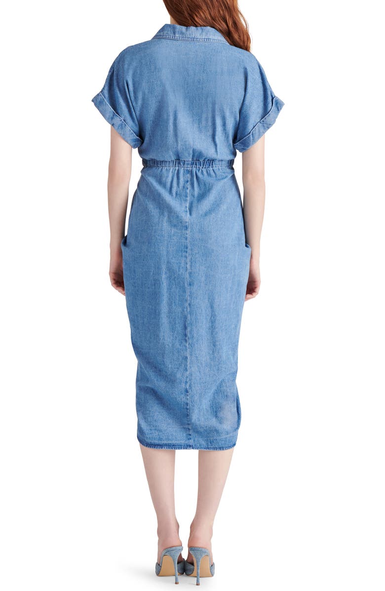 Steve Madden Tori Tie Waist Denim Midi Shirtdress, Alternate, color, Chambray Blue