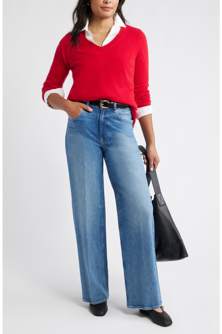 Cashmere V-Neck Sweater, Alternate, color, RED LYCHEE