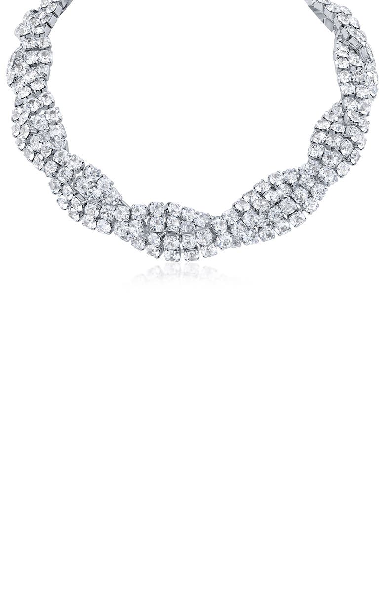 JARDIN Crystal Chain Woven Collar Necklace, Main, color, Clear Silver