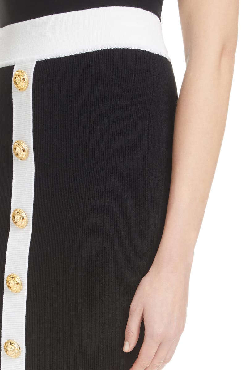 Balmain Button Detai Rib Knit Skirt, Alternate, color,