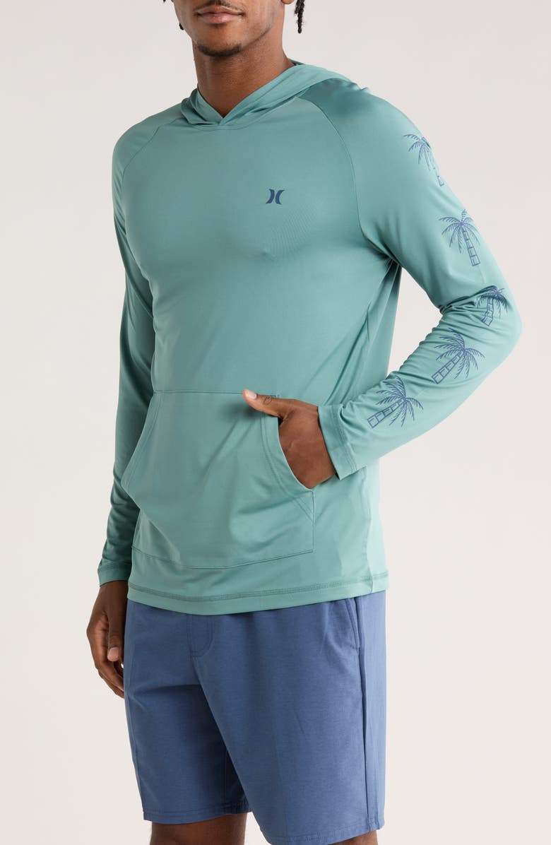 Hurley Palm Tree UPF 50+ Hooded Sun Shirt, Main, color, Artillery
