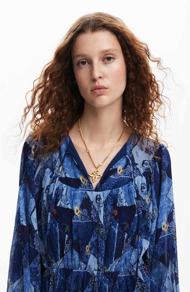 Desigual Luca Long Sleeve Plissé Dress, Alternate, color,