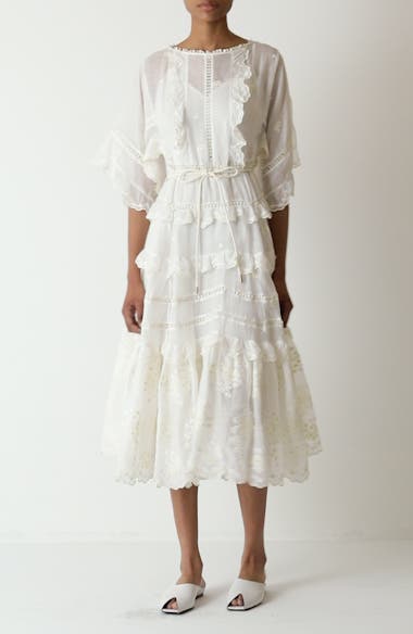 Zimmermann Acacia Embroidered Semisheer Ramie Midi Dress