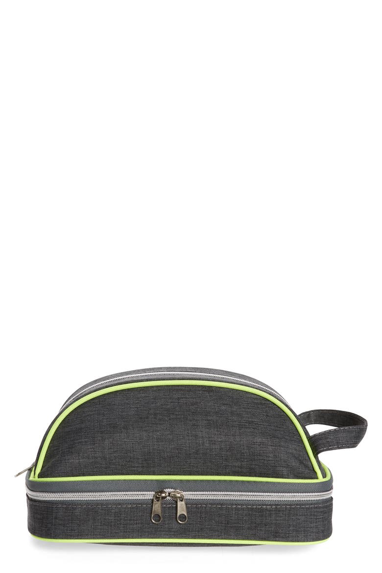 Dopp Kit Bag & Jewelry Organizer, Main, color, GREY- NEON YELLOW