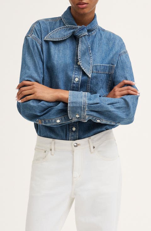 Denim Tie Neck Shirt