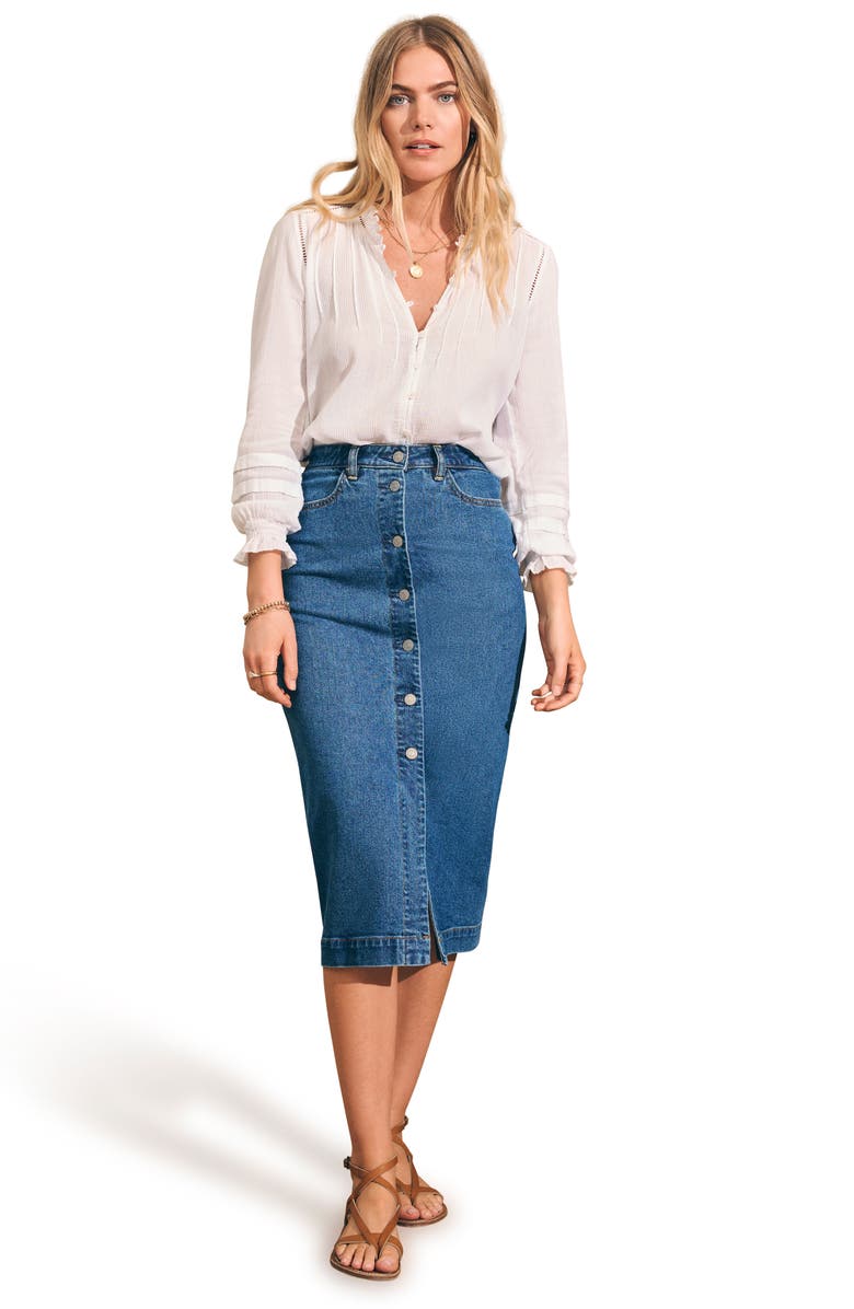 Faherty Button Front Organic Cotton Denim Skirt, Alternate, color, 