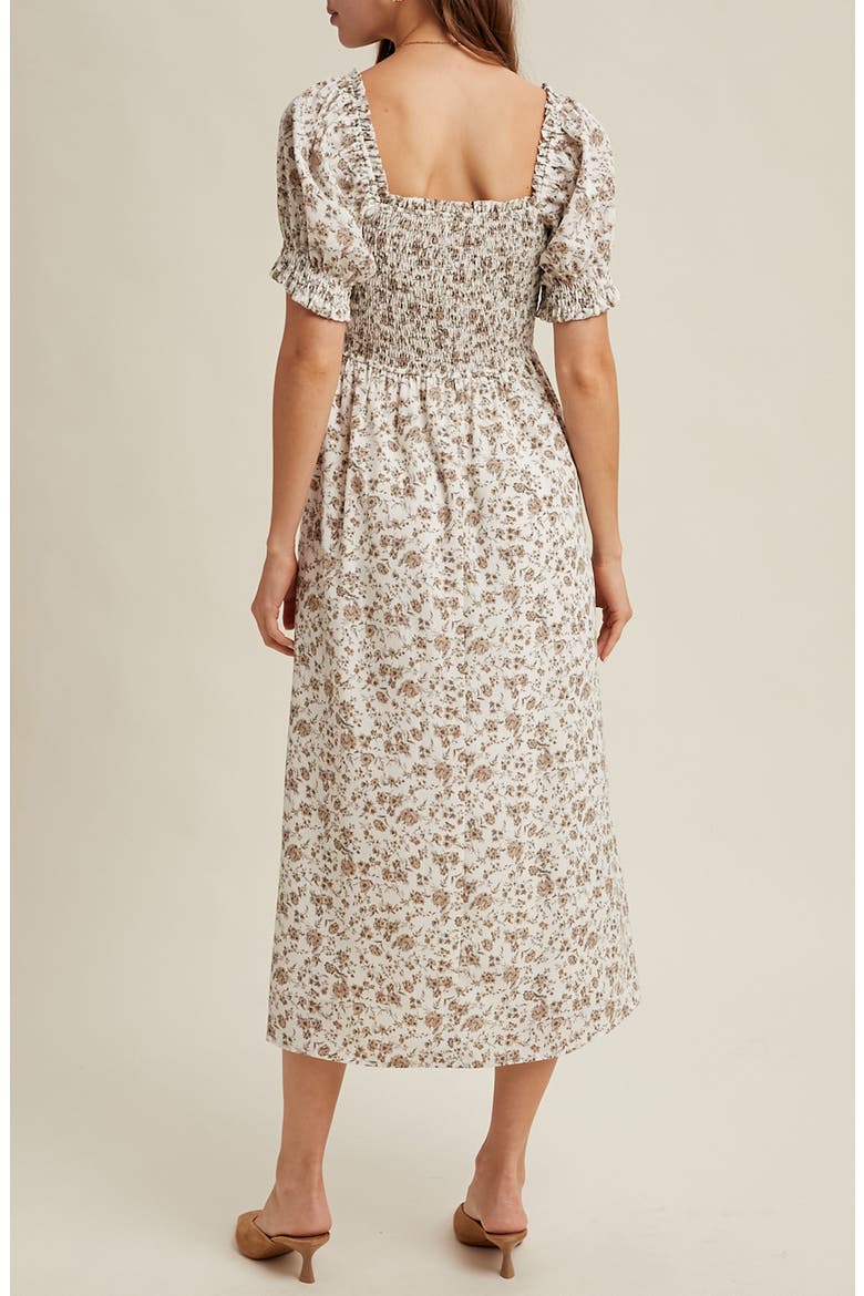 Floral Ruched Midi Dress, Alternate, color, CREAM/ TAUPE