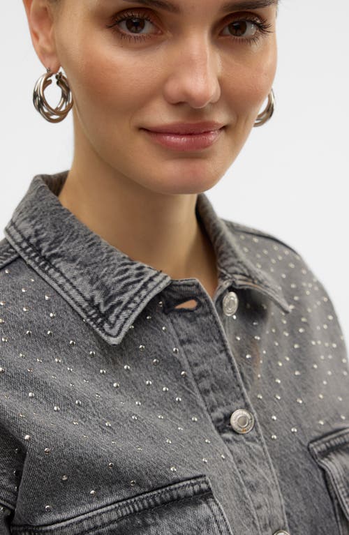 Vero Moda Ellas Studded Crop Denim Shirt Jacket In Light Grey Denim Det