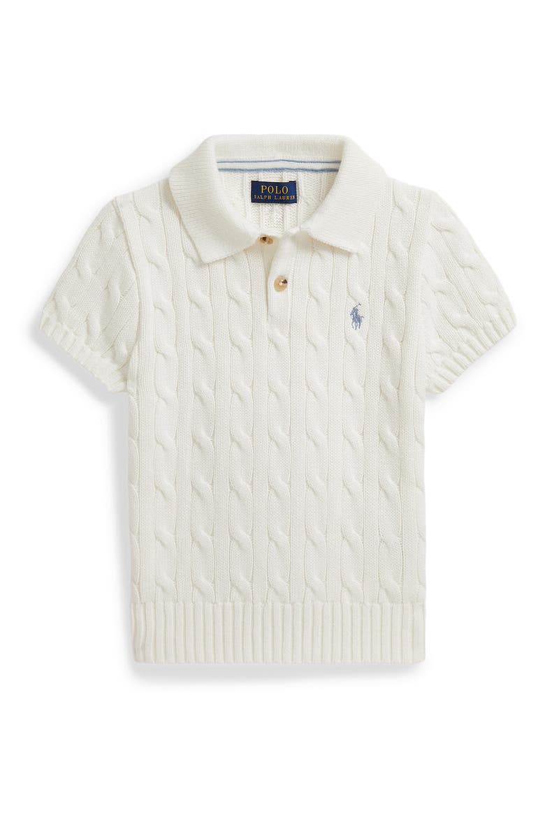 Kids' Cabled Cotton Polo Sweater, Main, color, DCKWSH WHT
